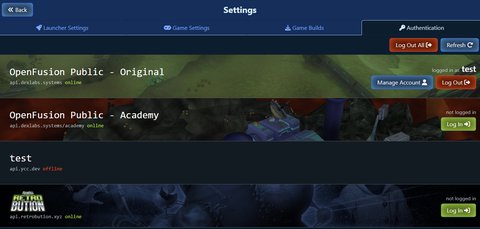 The authentication tab of the launcher settings