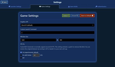 The game tab of the launcher settings