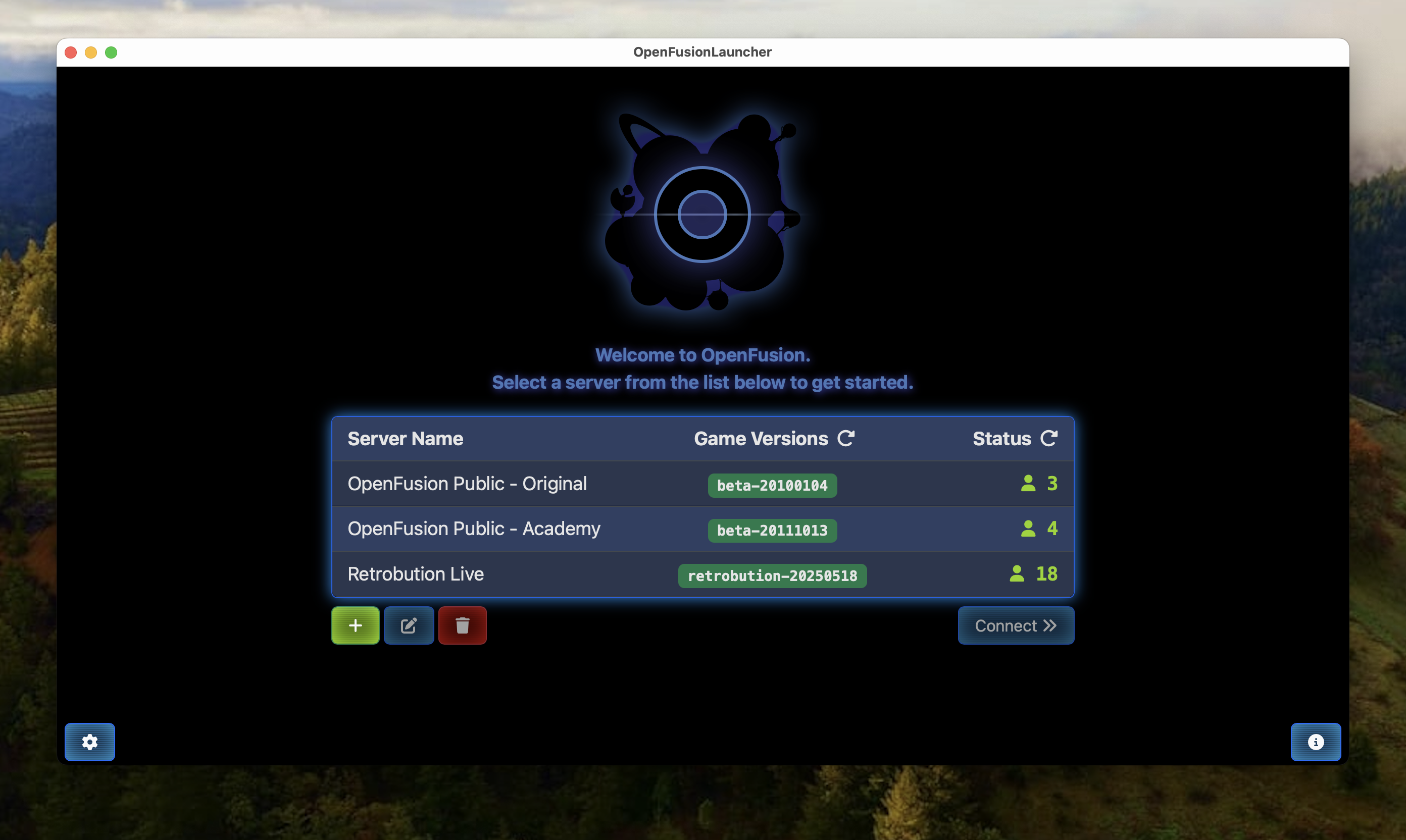 The launcher running on MacOS